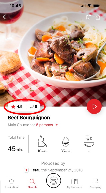 highlighting rating & comments feature from recipe page in the Companion app