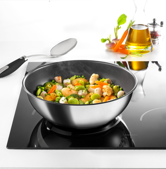 Suitable for All Heat Sources Including Induction Tefal Ingenio Pro L942S314 Stainless Steel Sauté Pans with Glass Lid and Black Handle 3 pieces set - 24 cm 